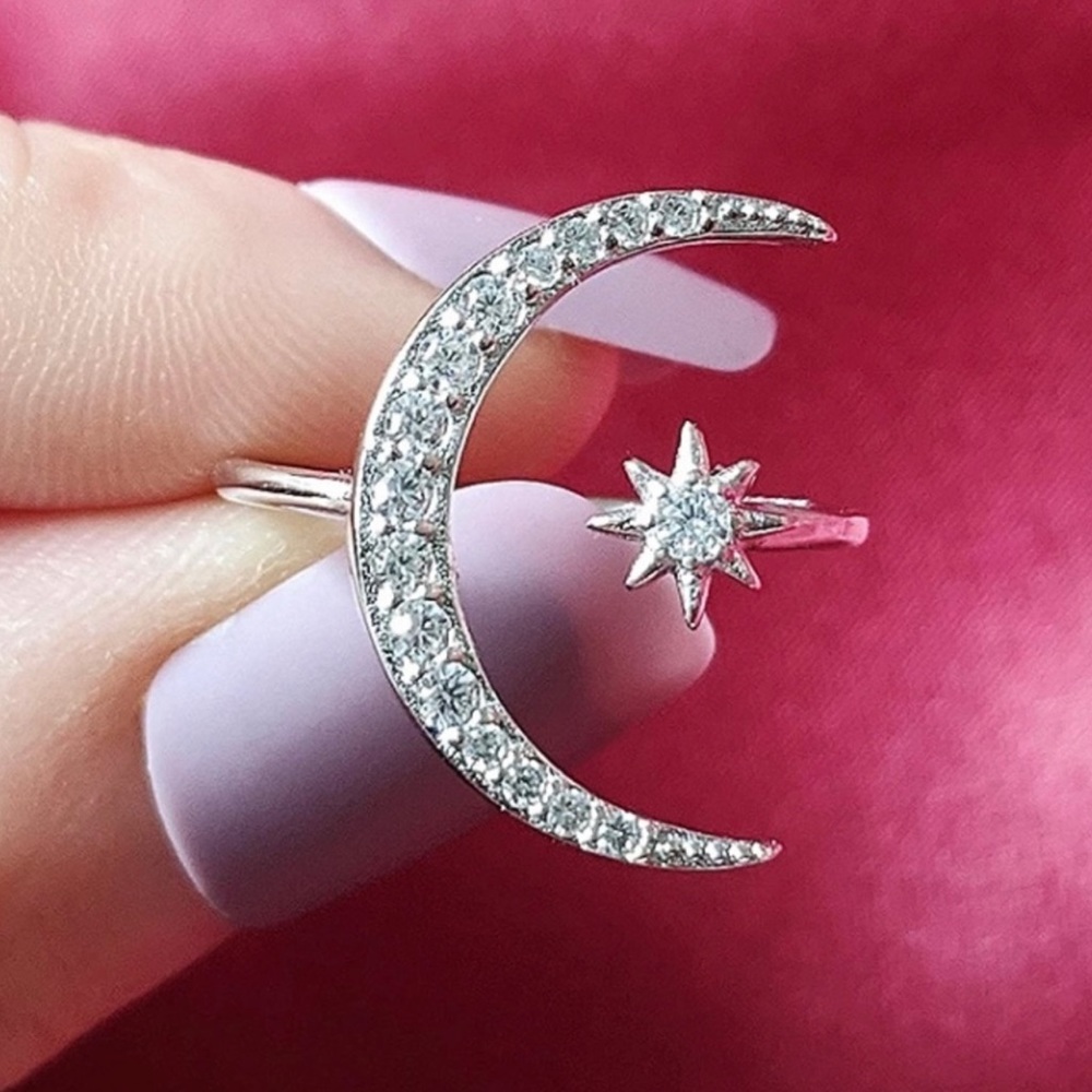 New Star/moon open adjustable sterling silver ring - Picture 1 of 3